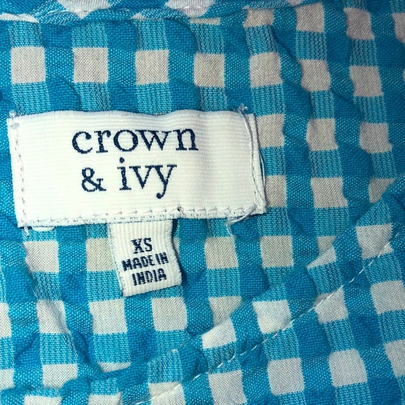 Sz.XS (Runs Large) Crown & Ivy Blue Gingham Blouse with Fabulous Sleeves EUC! - Picture 3 of 4